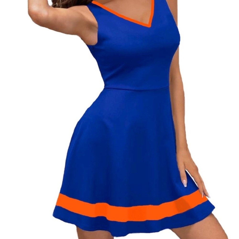 $22! 💙🧡 Fit and flare blue and orange sports cheer varsity skater dress 🏈⚾️